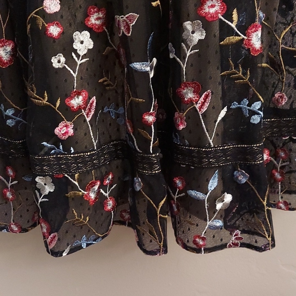 ADRIANNA PAPELL Black Floral Embroidered Tiered Fit Off-the-Shoulder Dress NEW 6 - Picture 7 of 15